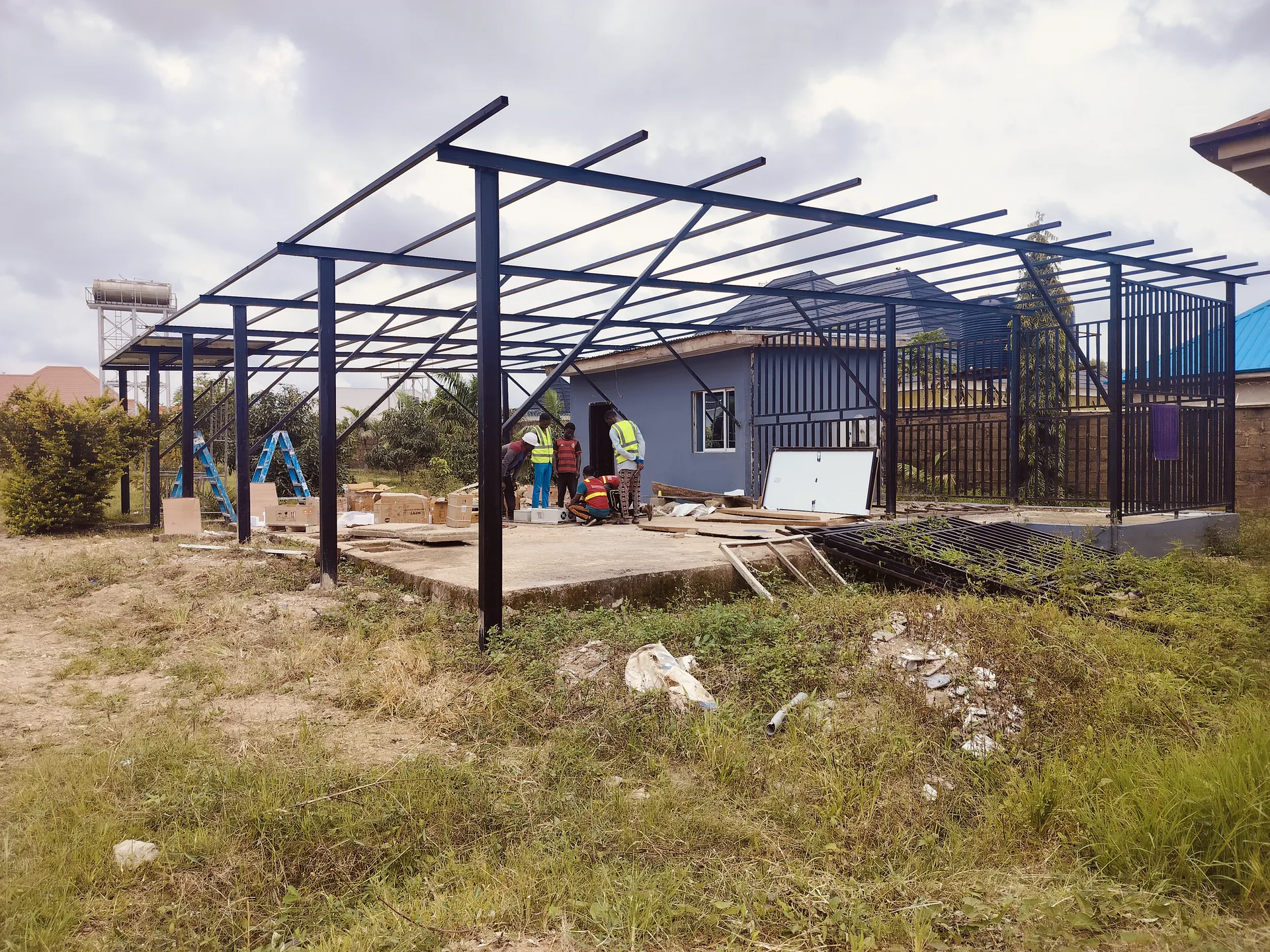Structural frame being prepared for a solar installation